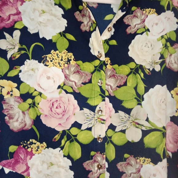 Cato Floral Button Down Shirt - Navy, Pink, Green - Picture 4 of 6